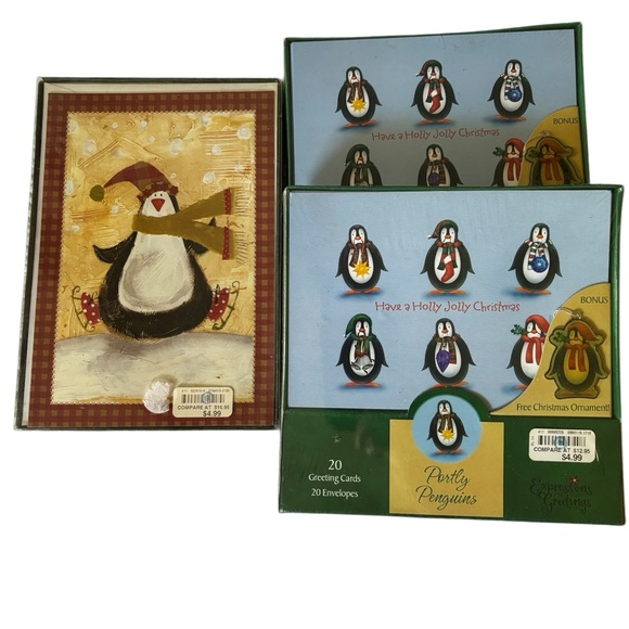 Penguin Themed Christmas Cards 3 Sets 20 Per Pack New Lot - Picture 1 of 7